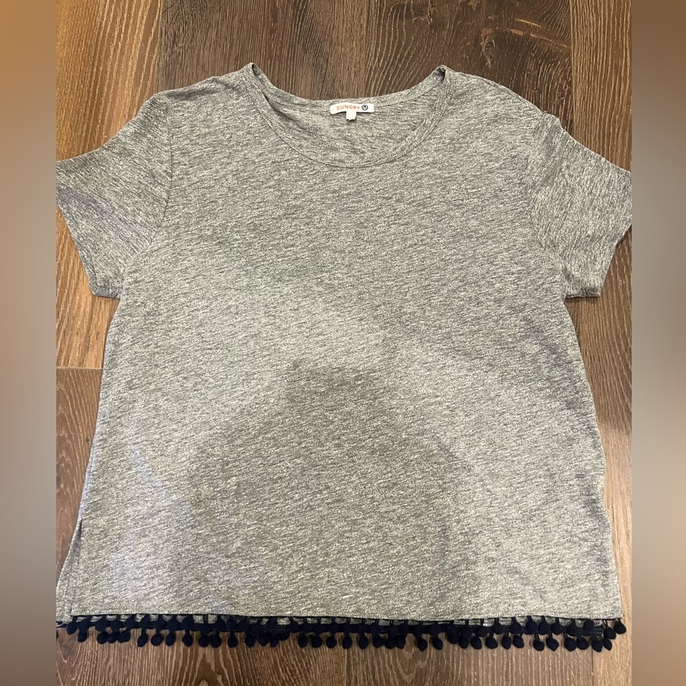 Sundry grey cotton/ poly t shirt with black ball fringe size 3